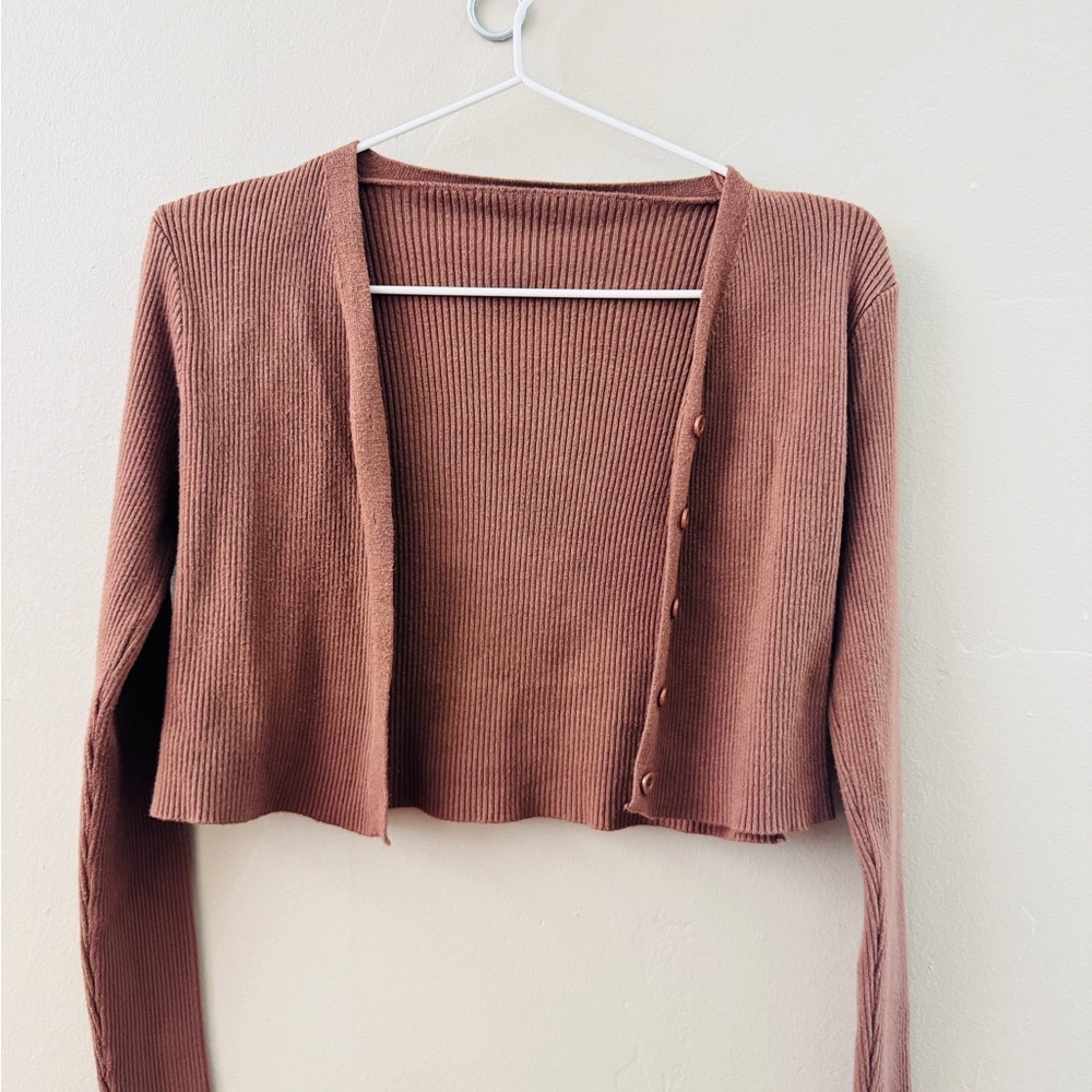 SHEIN Brown Cardigan Sweater Lightweight Knit